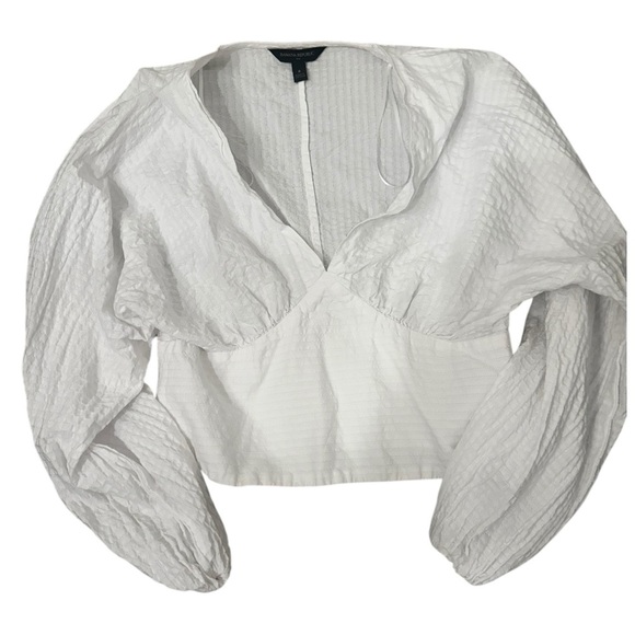 BANANA REPUBLIC CROPPED SHIRRED BLOUSE White Size 8 - Picture 2 of 8